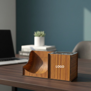 Wooden Desktop Organizer and Calendar - 2026 Office Stationery
