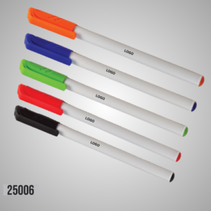 White Barrel Ballpoint Pens - 5 Pack Assorted Color Caps